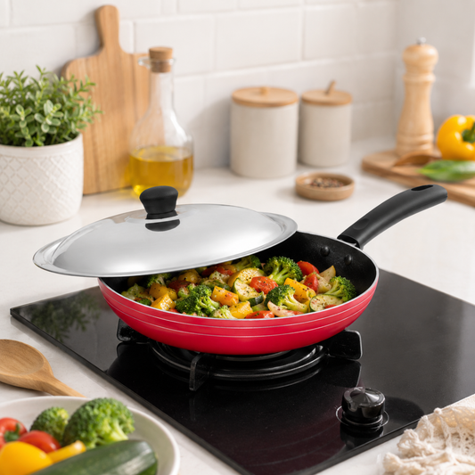GABRY Non-Stick Fry Pan | PFOA-Free | 3-Layer Coating | Steel Lid | Elegant Series