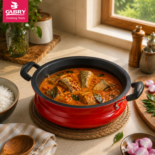 Gabry Non-Stick Meenchatty 28 cm | Glass Lid | PFOA-Free | Fish Curry Pot