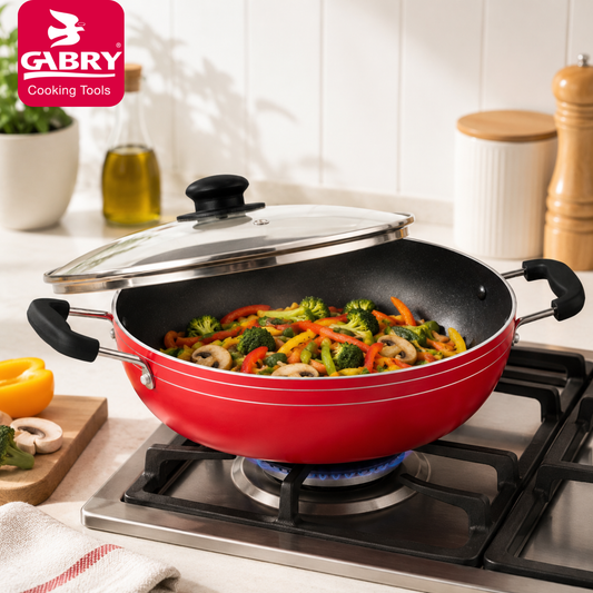 GABRY Non-Stick Kadai | Glass Lid | PFOA-Free | Elegant Plus Series