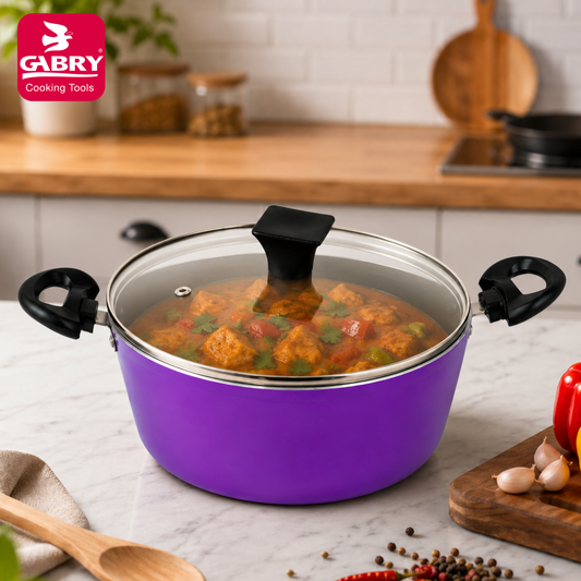 Gabry Non-Stick Casserole 24 cm | Glass Lid | Elegant Plus Series