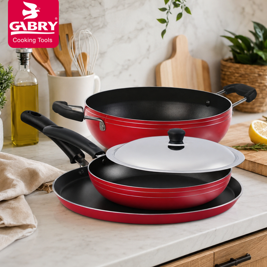 Gabry Classic Non-Stick 4-Piece Combo | Kadai, Tawa, Fry Pan & Lid