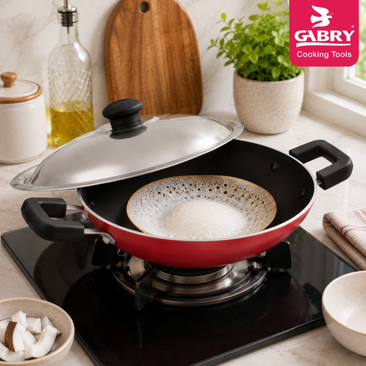 GABRY Non-Stick Deep Appachatty 21.4 cm | Steel Lid | Elegant Series