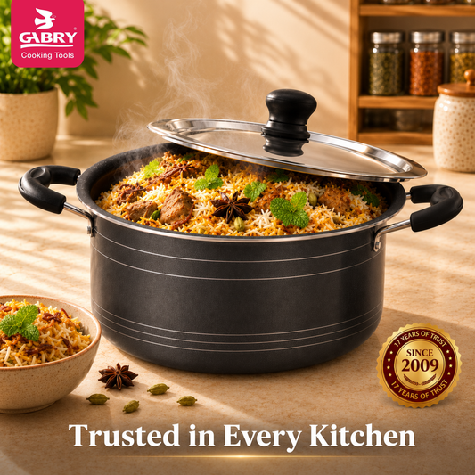 Gabry Non-Stick Biryani Pot | PFOA-Free | 3-Layer Coating |  Aluminium Lid
